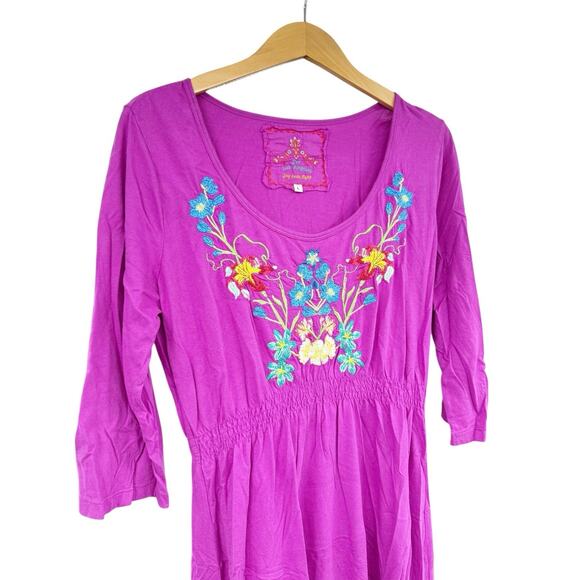 Johnny Was Floral Embroidered Hi Low Hem Midi Dress Size Large Boho Cotton READ - Picture 4 of 7